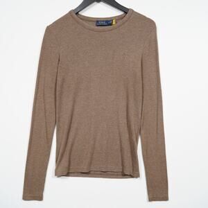 Polo Ralph Lauren Brown Modal Blend Ribbed Knit Top Stretch Long Sleeve M